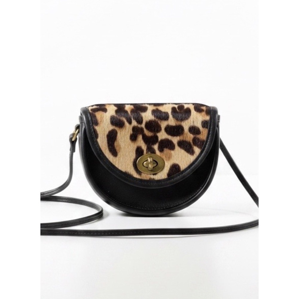 M London Small Leather Craft Mini Crossbody Bag Black Leopard Calf Hair Turnlock